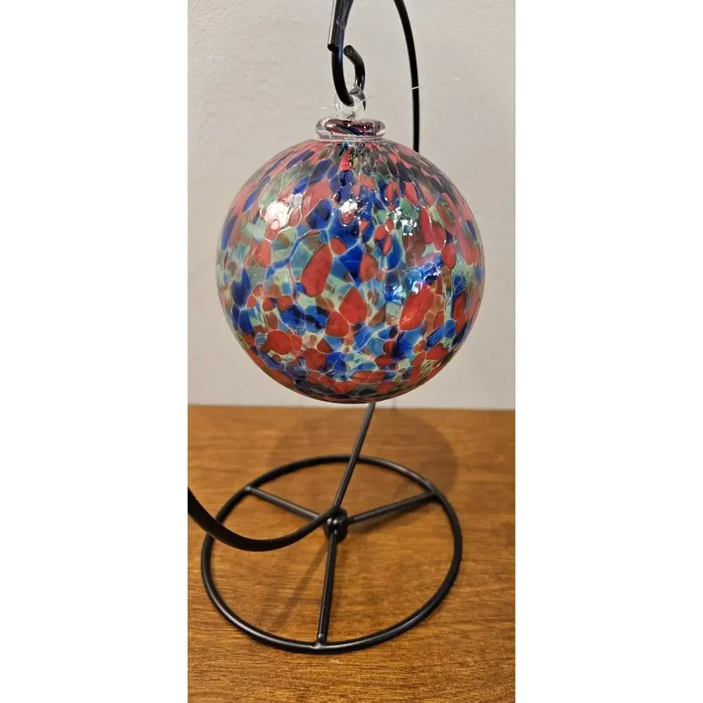 Art Glass Hand Blown Christmas Ornament Orb Ball Red Blue Green